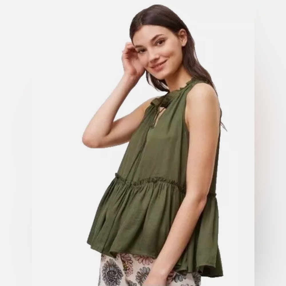 Loft Shirred Peplum Olive Green Top